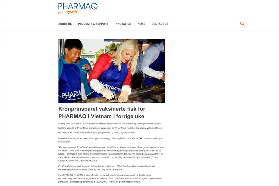 Screenshot from Pharmaq's website